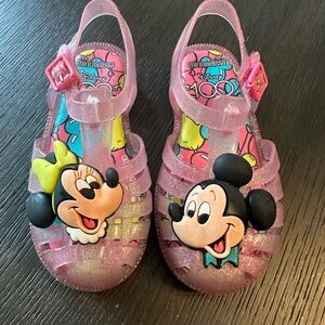 Mini Melissa Minnie and Mickey pink jelly sparkle sandals size 10 toddler